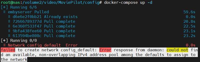 创建Docker容器提示non-overlapping IPv4 address pool among the defaults to assign to the network